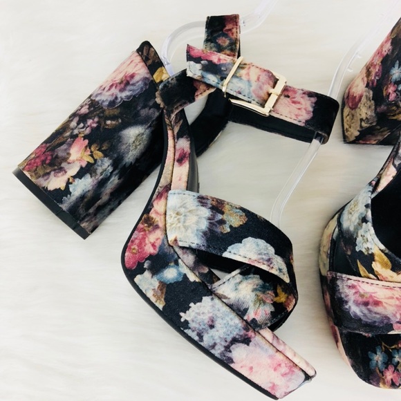 Parker & Sky Velvet Floral Chunky Platform Heels - Picture 2 of 6